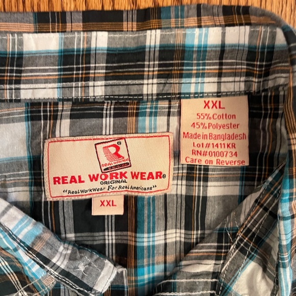 Real Work Wear Shirt Mens 2XL blue/green plaidy Western‎ Pearl Snap  summer - Picture 2 of 4
